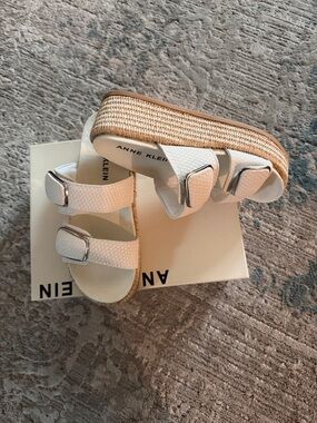 Anne Klein White Platform Buckle Sandals